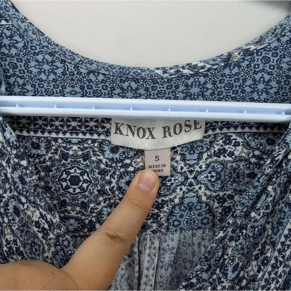 Knox Rose Blue & White Wrap Tie Waist Style Flowy Dress Flutter Sleeve Women S - Picture 7 of 11